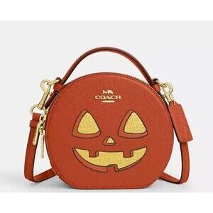 Coach Halloween Jack-o’-lantern Pumpkin Bag Canteen Crossbody Leather Purse NWT